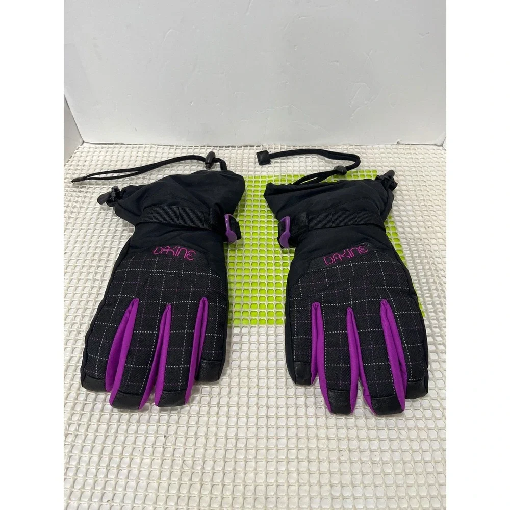 Dakine Tahoe‎ Gloves Womens Large Black Purple Leather Palm Ski Snowboard EUC